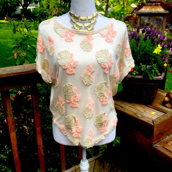 Anthropologie Tops - Anthropologie Cynara Stitched Rose Embroidered Top